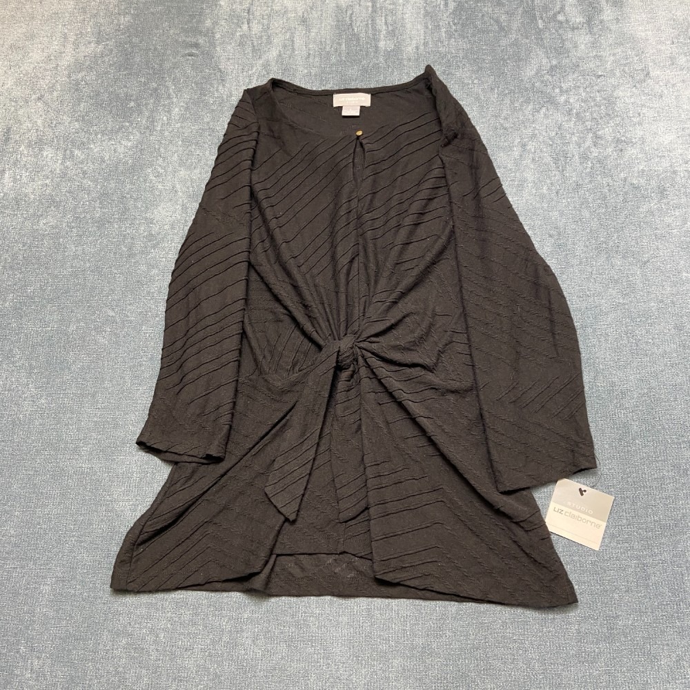 Liz Claiborne Studio Mini Dress Women Large Black Textured Knot Front Keyhole